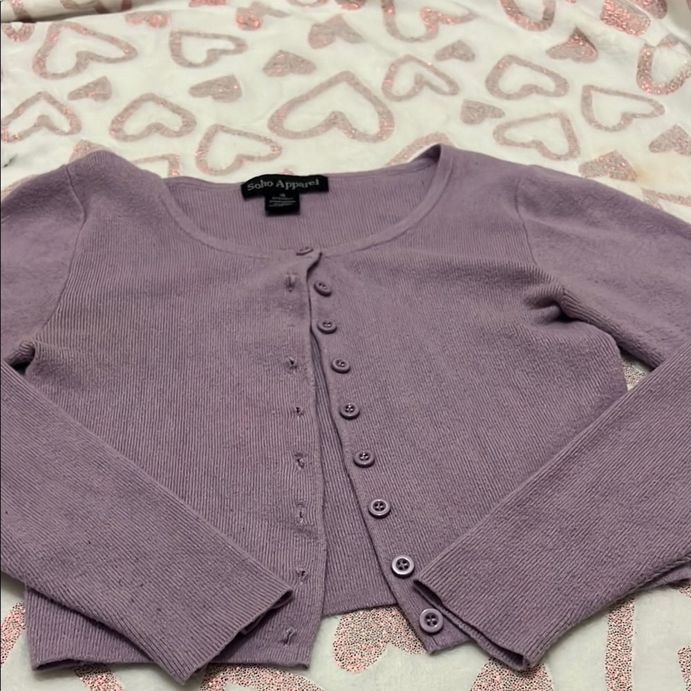 Soho Apparel Purple Cropped Cardigan Sweater
